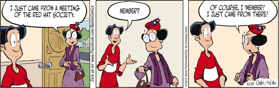 "I just came from a meeting of the red hat society."