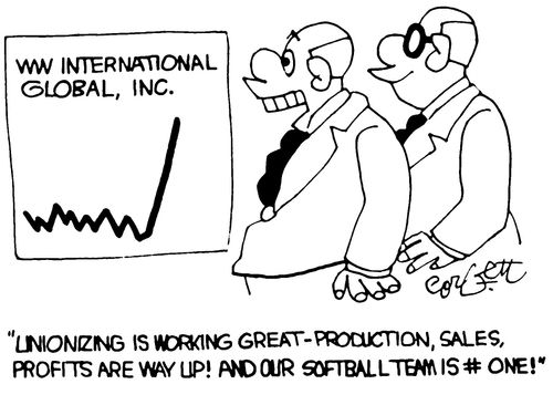 'Unionizing is working great - production, sales, profits are way up!  And our softball team is # one!'