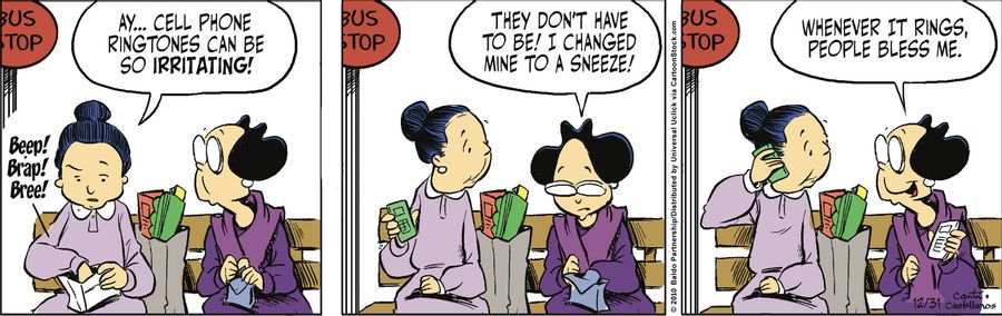"Ay...cell phone ringtones can be so irritating!"