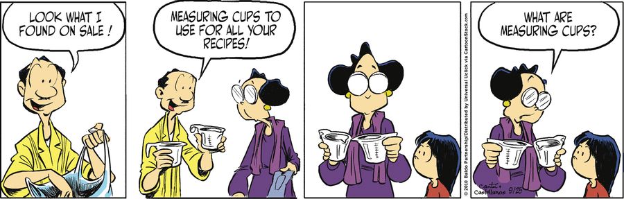 "Look what I found on sale! Measuring cups to use for all your recipes!"