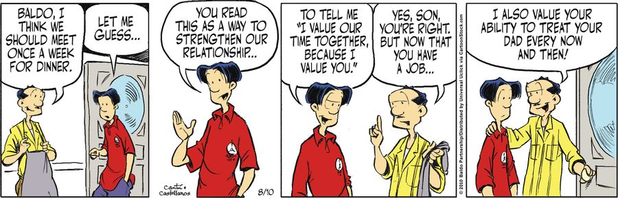 "Baldo, I think we should meet once a week for dinner."
