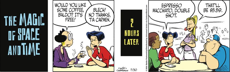 "Would you like some coffee, Baldo? It's free!"