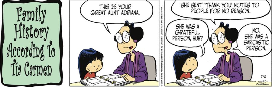 "This is your great aunt Adriana. She sent 'thank you' notes to people for no reason."