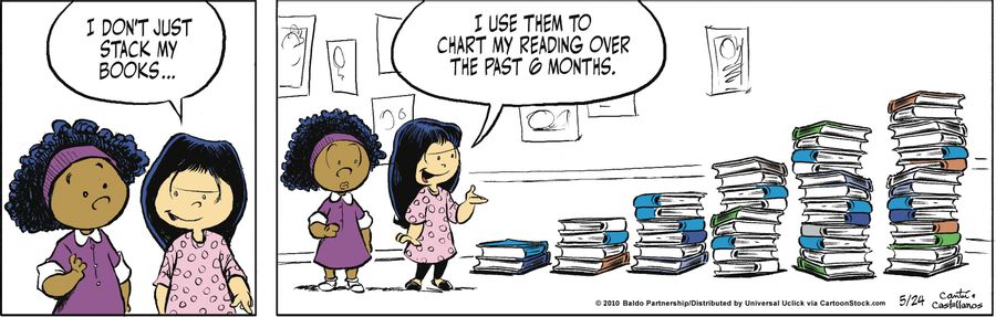 "I don't just stack my books...I use them to chart my reading over the last six months."