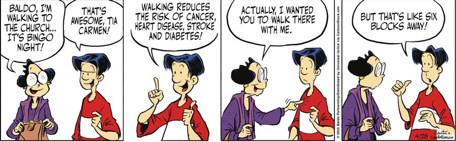 "Baldo, I'm walking to the church...it's bingo night!"