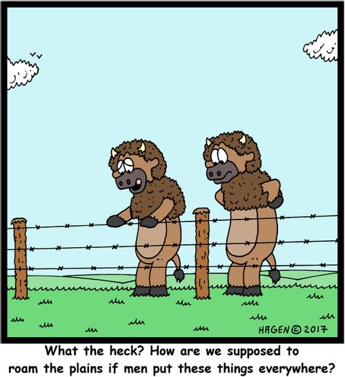 "What the heck? How are we supposed to roam the plains if men put these things everywhere?"