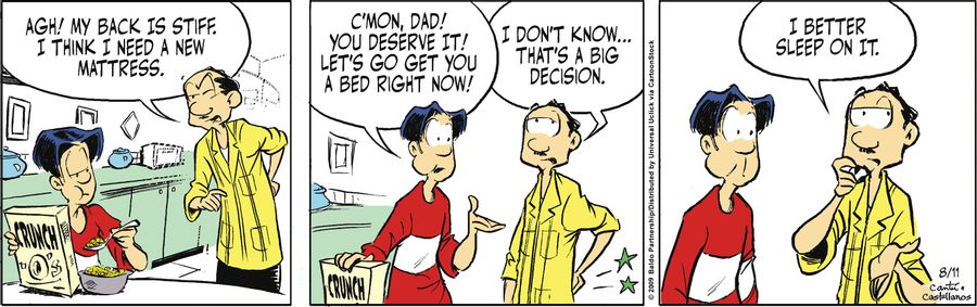 "Agh! My back is stiff. I think I need a new mattress."