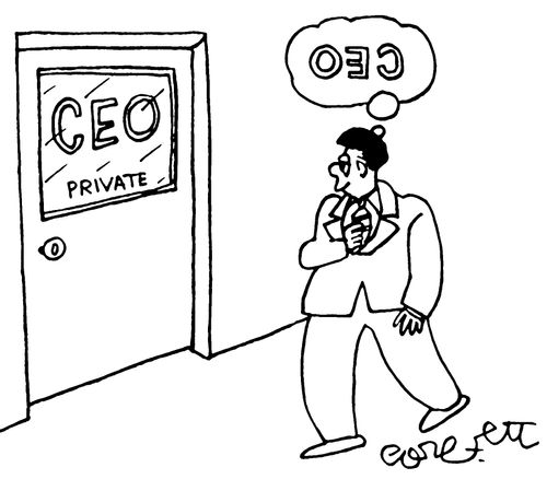 Man sees CEO door sign, imagines mirror letters, OEC