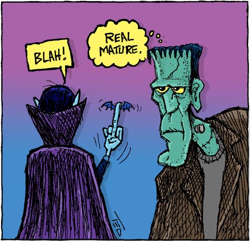 Dracula Flipping Frankenstein a Bat