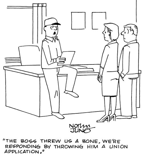 "The boss threw us a bone. We're responding by throwing him a union application."