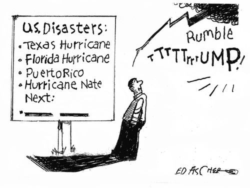 US Disasters: Texas hurrican, Florida hurricane, Puerto Rico, Hurricane Nate. Next: ?