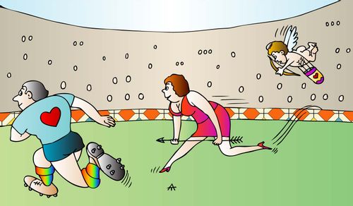 Woman tries to catch a footballer.