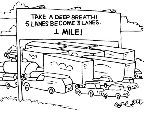 Take a deep breath! 5 lanes becomes 3 lanes, 1 MILE!