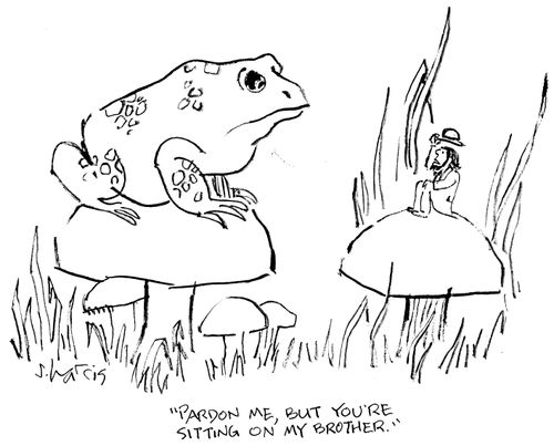 "Pardon me, but you're sitting on my brother."