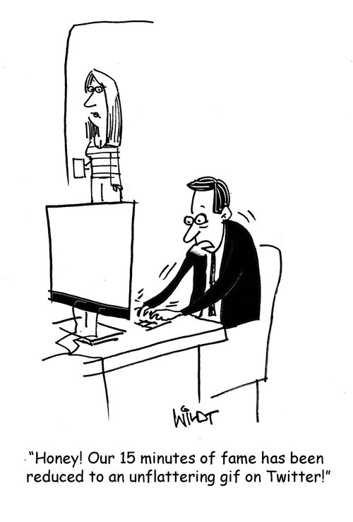 "Honey! Our 15 minutes of fame has been reduced to an unflattering gif on Twitter!"