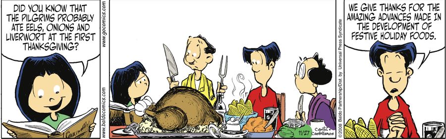 "Did you know that the Pilgrims probably ate eels, onions and liverwort at the first Thanksgiving?"