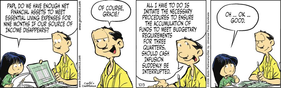 "Papi, do we have enough net financial assets to meet essential living expenses for nine months if our source of income disappears?"