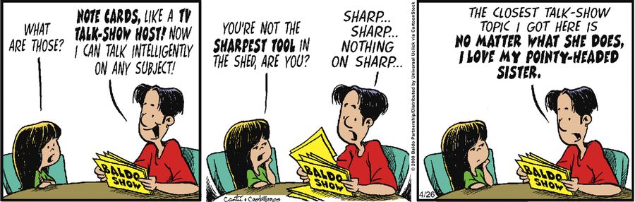 "Note cards, like a TV talk-show host! Now I can talk intelligently on any subject!"