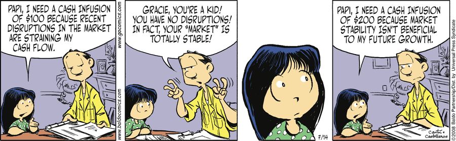 "Papi, I need a cash infusion of $100 because recent disruptions in the market are straining my cash flow."