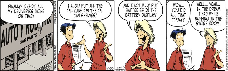 "Finally! I got all my deliveries done on time! I also put all the oil cans on the oil can shelves! And I actually put batteries in the battery display!"