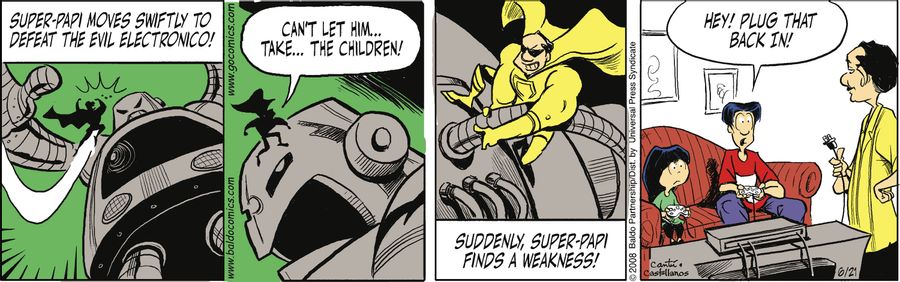 Super-Papi moves swiftly to defeat the evil Electronico!