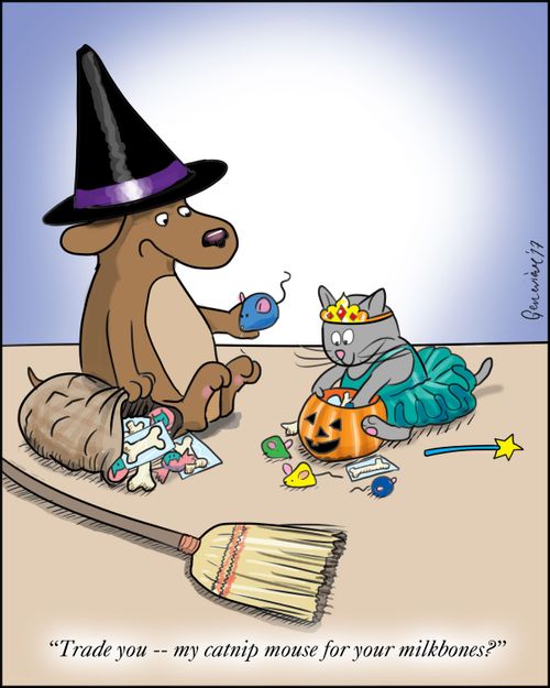 "Trade you my catnip mouse for your milkbones?"