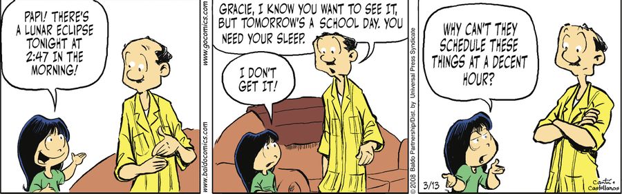 "Papi! There's a lunar eclipse tonight at 2:47 in the morning!"