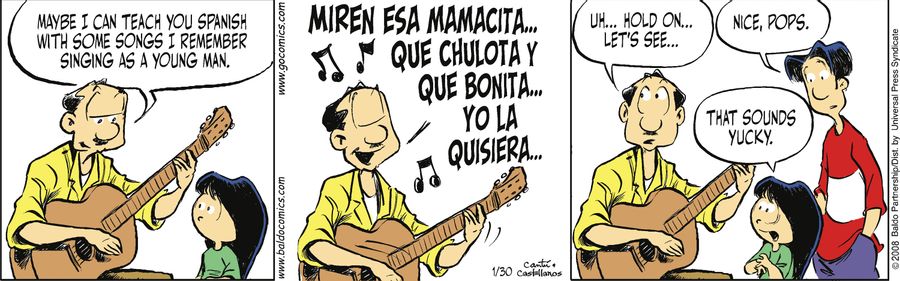"Maybe I can teach you Spanish with some songs I remember singing as a young man."