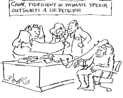 Chimp, proficient in primate speech, outsmarts a lie detector.