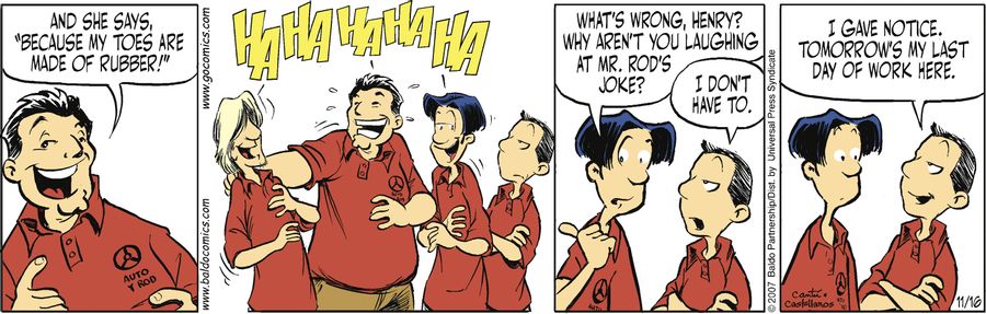 "What's wrong, Henry? Why aren't you laughing at Mr. Rod's joke?"
