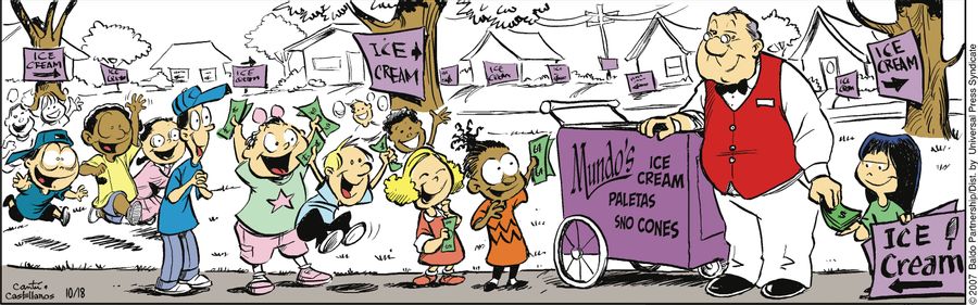 Gracie is hired by the paletero to create signs directing children to his cart.