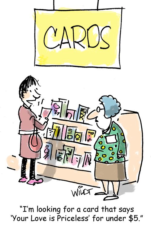 "I'm looking for a card that says 'Your Love Is Priceless' for under $5."