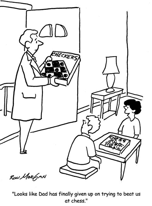 "Looks like Dad has finally given up on trying to beat us at chess."