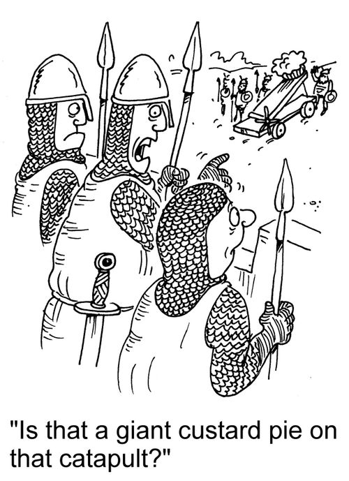 "Is that a giant custard pie on that catapult?"