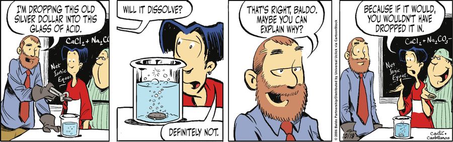 "I'm dropping this old silver dollar into this glass of acid."