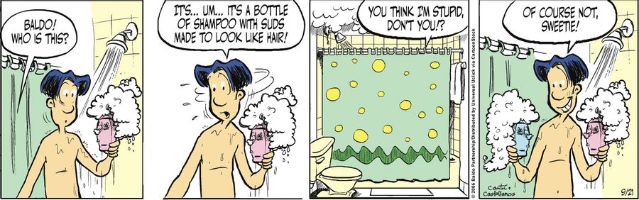 "It's...um...it's a bottle of shampoo with suds made to look like hair!"