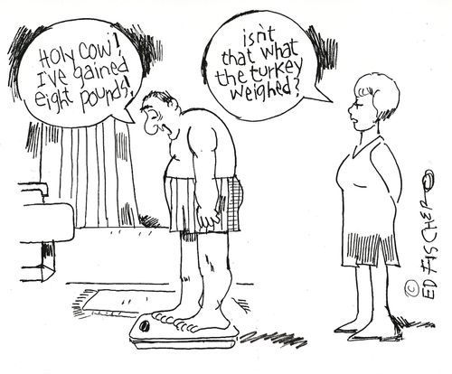 "Holy cow! I've gained eight pounds!"