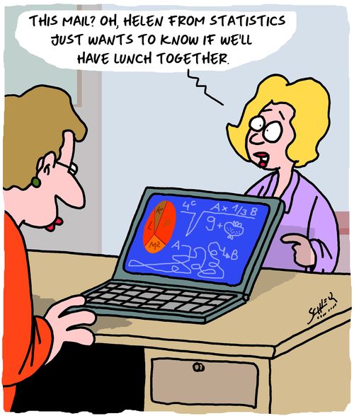 "This mail? Oh, Helen from statistics just wants to know if we'll have lunch together."