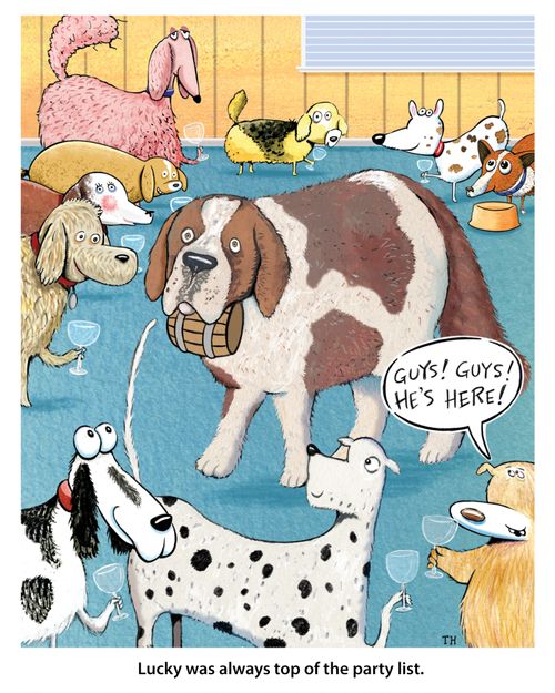 Thirsty party dogs very keen to see a St Bernard.