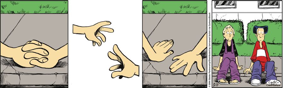 Baldo and Smiley release each other's hands as they split up.