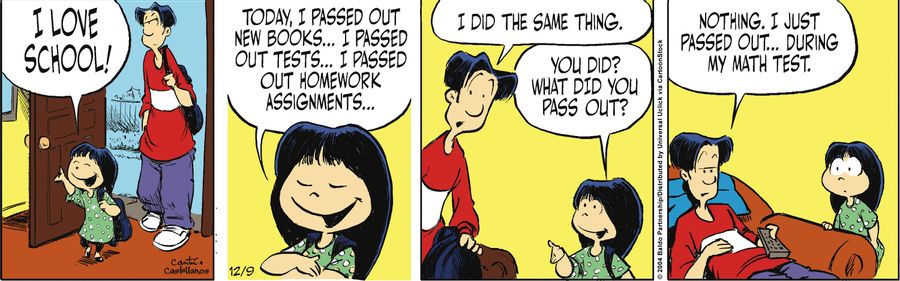 "I love school! Today, I passed out new books...I passed out tests...I passed out homework assignments."
