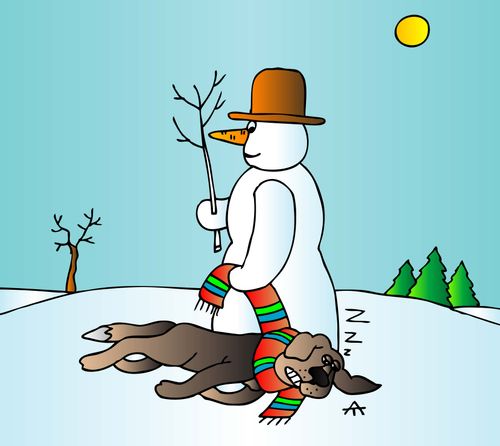 Snowman and dog