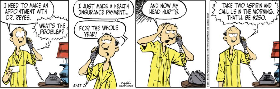 "I just made a health insurance payment...for the whole year! And now my head hurts."