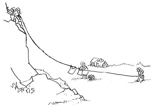 Mountain climbers and clothes line