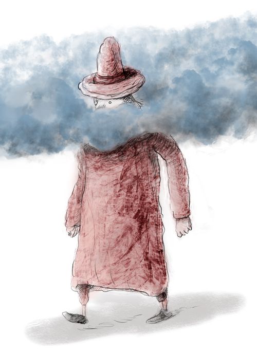 Man walking through cloud of smog