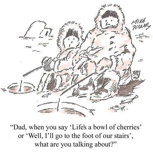 "Dad, when you say 'Life's a bowl of cherries' or 'Well, I'll go to the foot of our stairs', what are you talking about?"