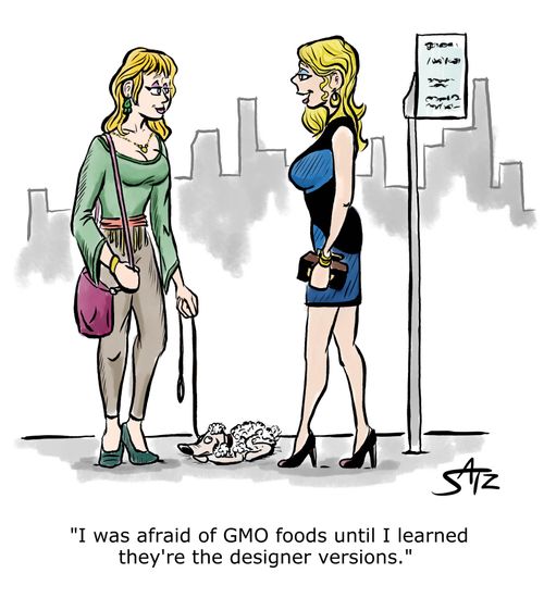 "I was afraid of GMO foods until I learned they're the designer versions."