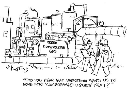 "Did you hear that marketing wants us to move into 'compressed liquids' next?"