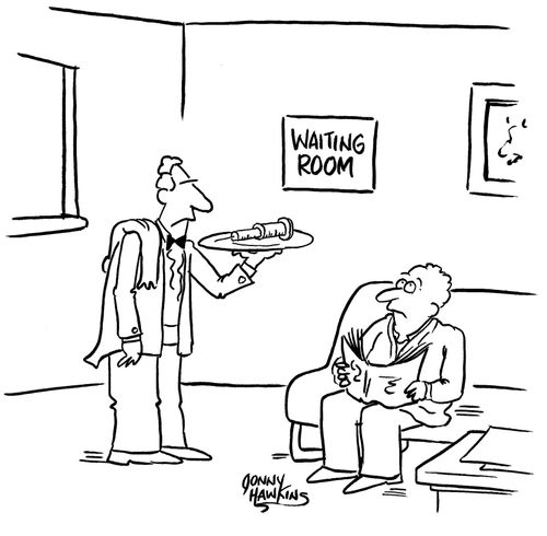 Waiter in Waiting Room with Needle
