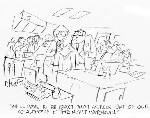 "We'll have to retract that article. On of our co-authors is the night watchman."